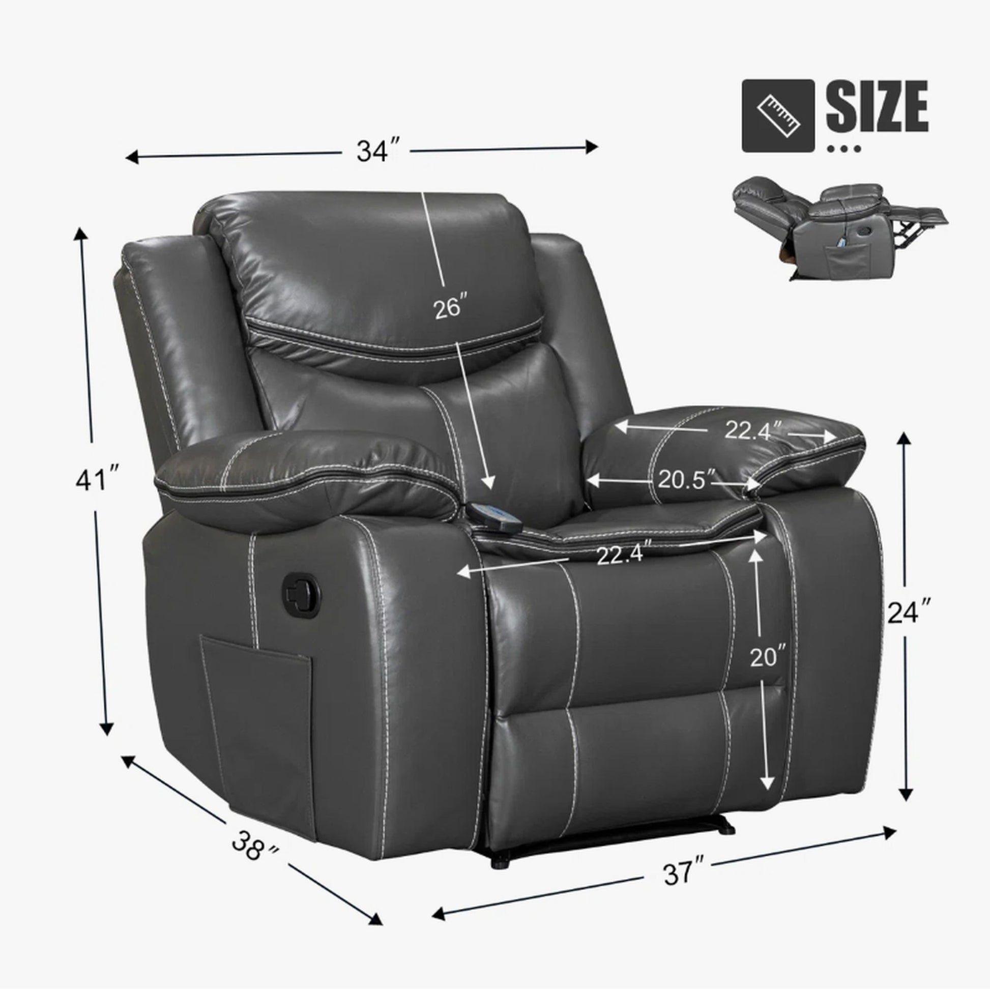 Recliner Chair With Vibration And Heating - Gray Home Essentials
