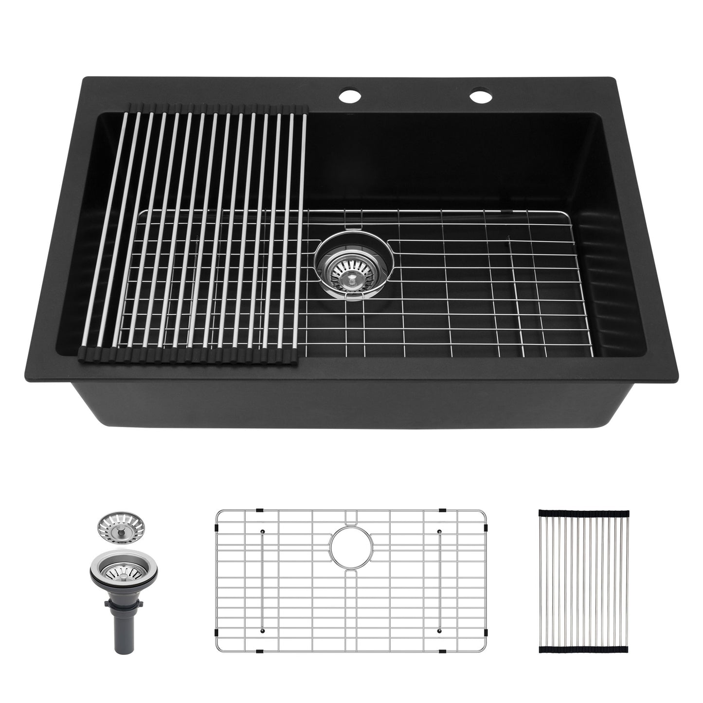 Kitchen Sink Granite Composite Drop In Sink With Durable Material - Black Daily Nest