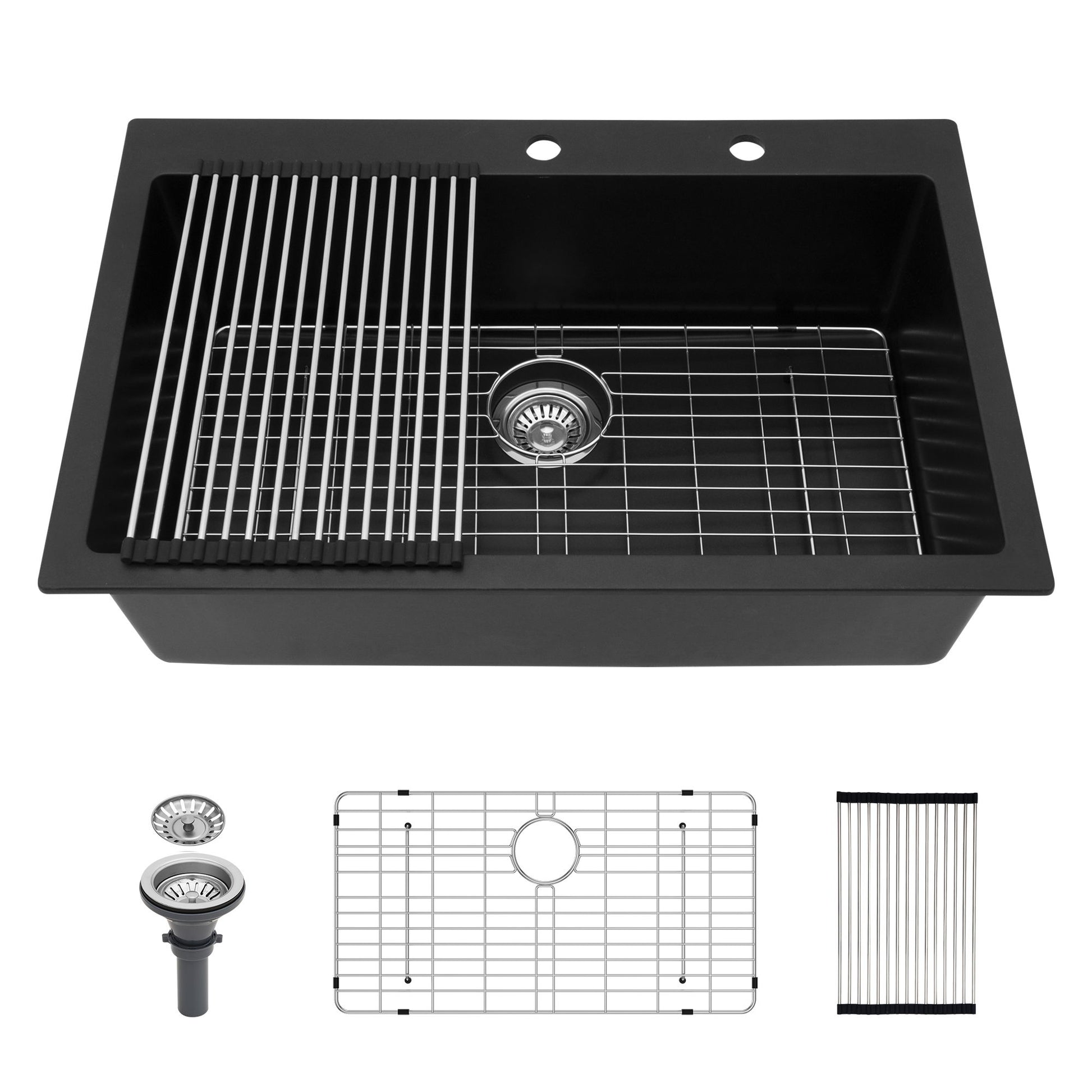 Kitchen Sink Granite Composite Drop In Sink With Durable Material - Black Daily Nest