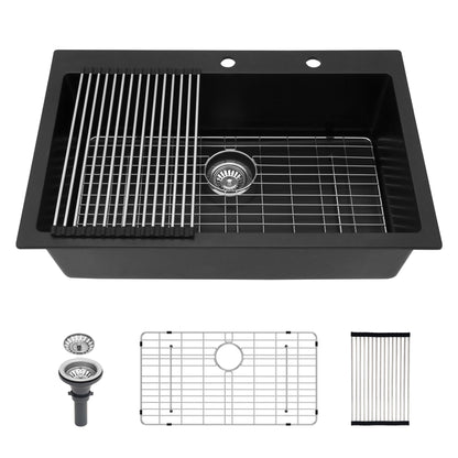 Kitchen Sink Granite Composite Drop In Sink With Durable Material - Black Daily Nest