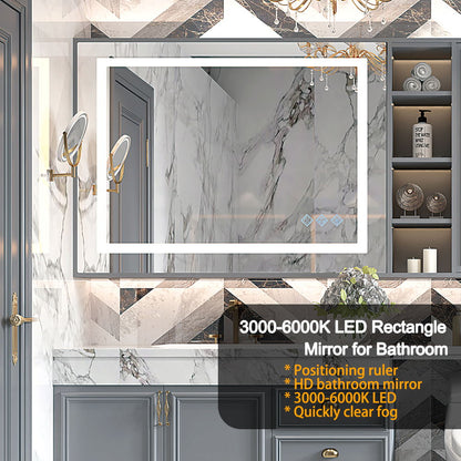 32X24" 3000-6000K LED Bathroom Mirror With Lights, Anti-Fog Dimmable Lighted Wall Mounted Vanity Mirror Master Bath Modern Makeup (Only Mirrors, Not Cabinets) Horizontal & Vertical - Glossy Brushed Silver