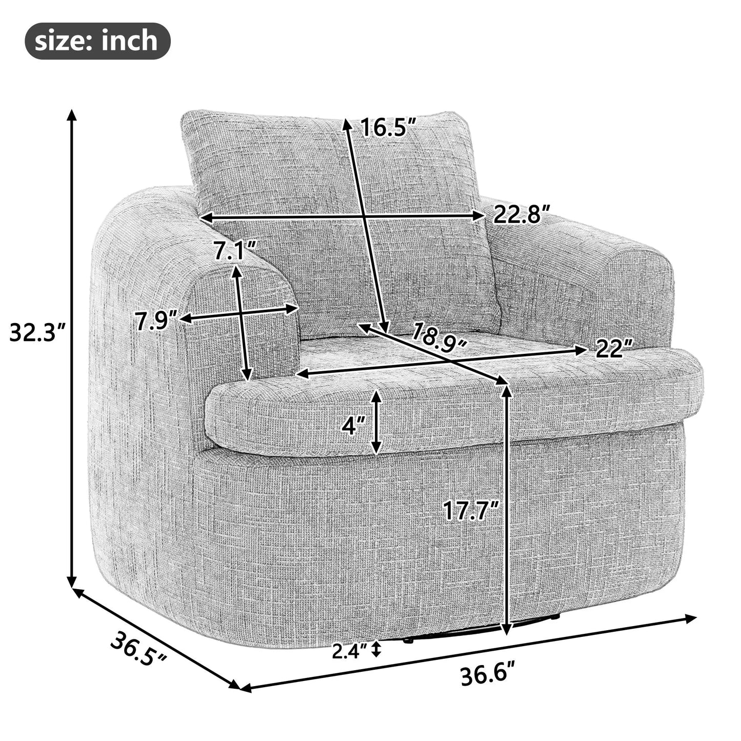 Modern Swivel Barrel Chair With Dual-Layer Cushion Hearth and Haven