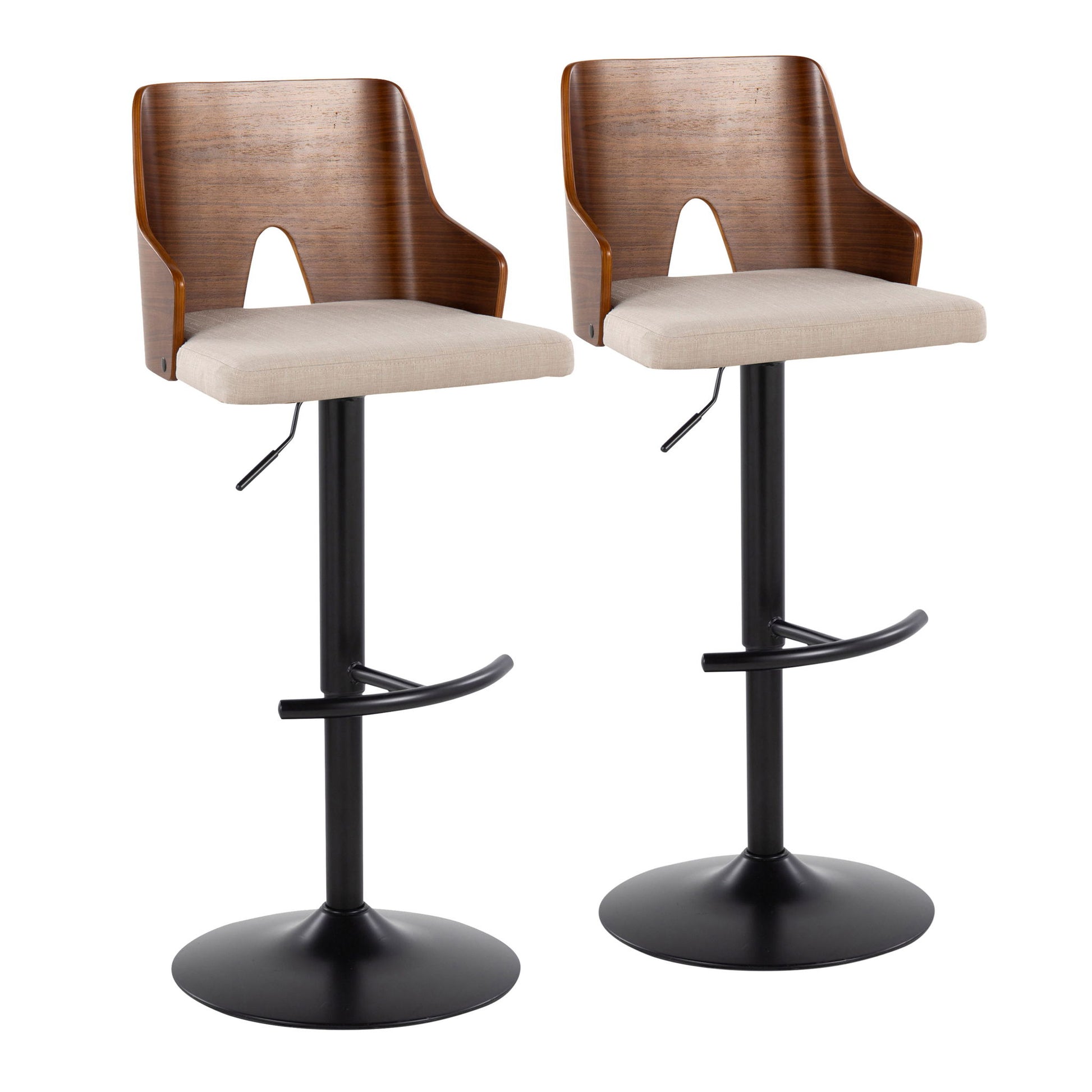 Ariana - Mid Century Modern Adjustable Barstool Stool With Swivel With Rounded T Footrest (Set of 2) Lumi Source