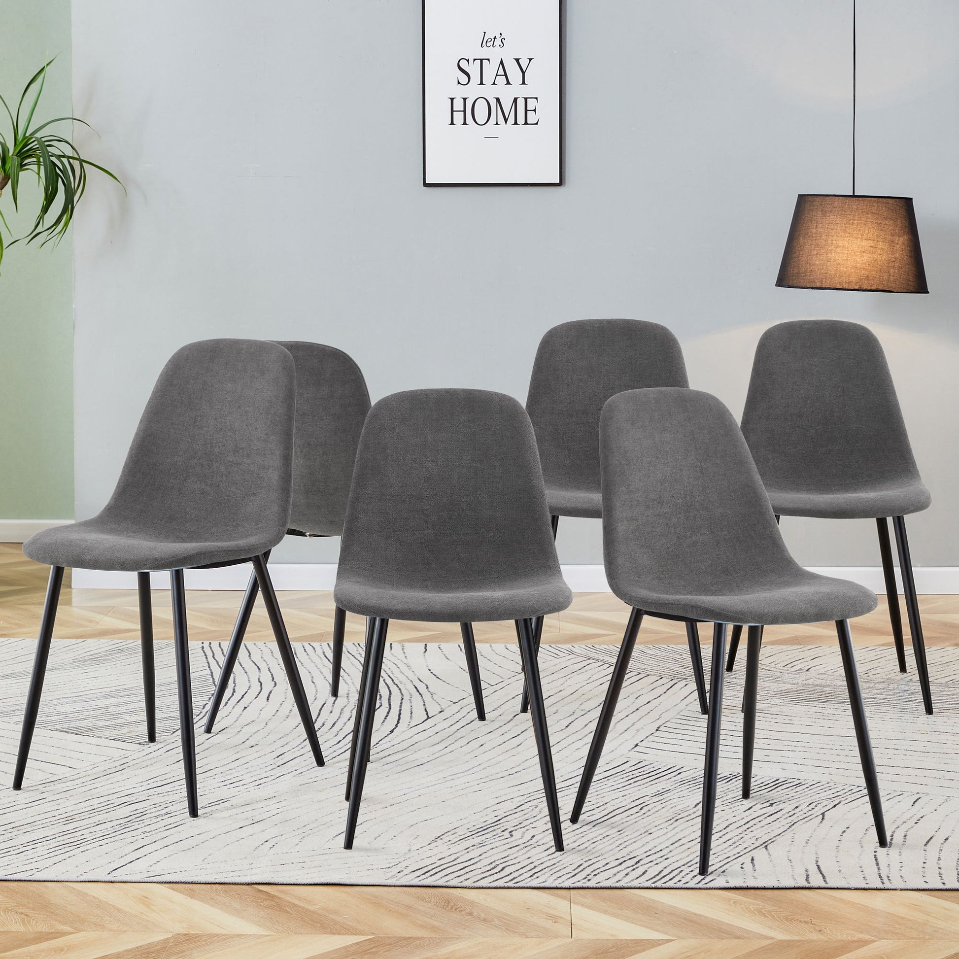 Modern Medieval Style Cushioned Side Chairs Set With Black Metal Legs For Kitchens Home Essentials