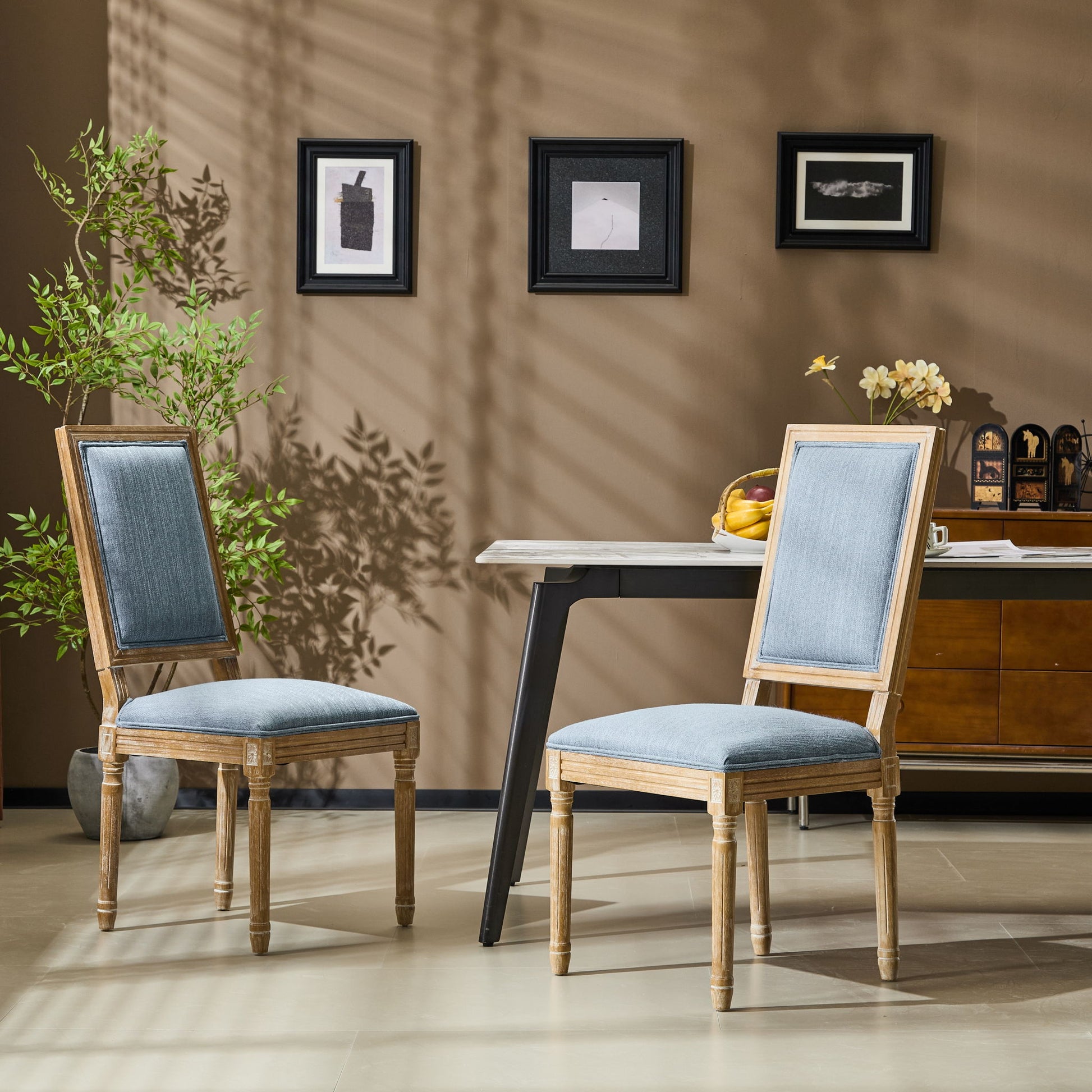 French Country Style Dining Chair With Upholstered Seating And Fluted Legs Noble House
