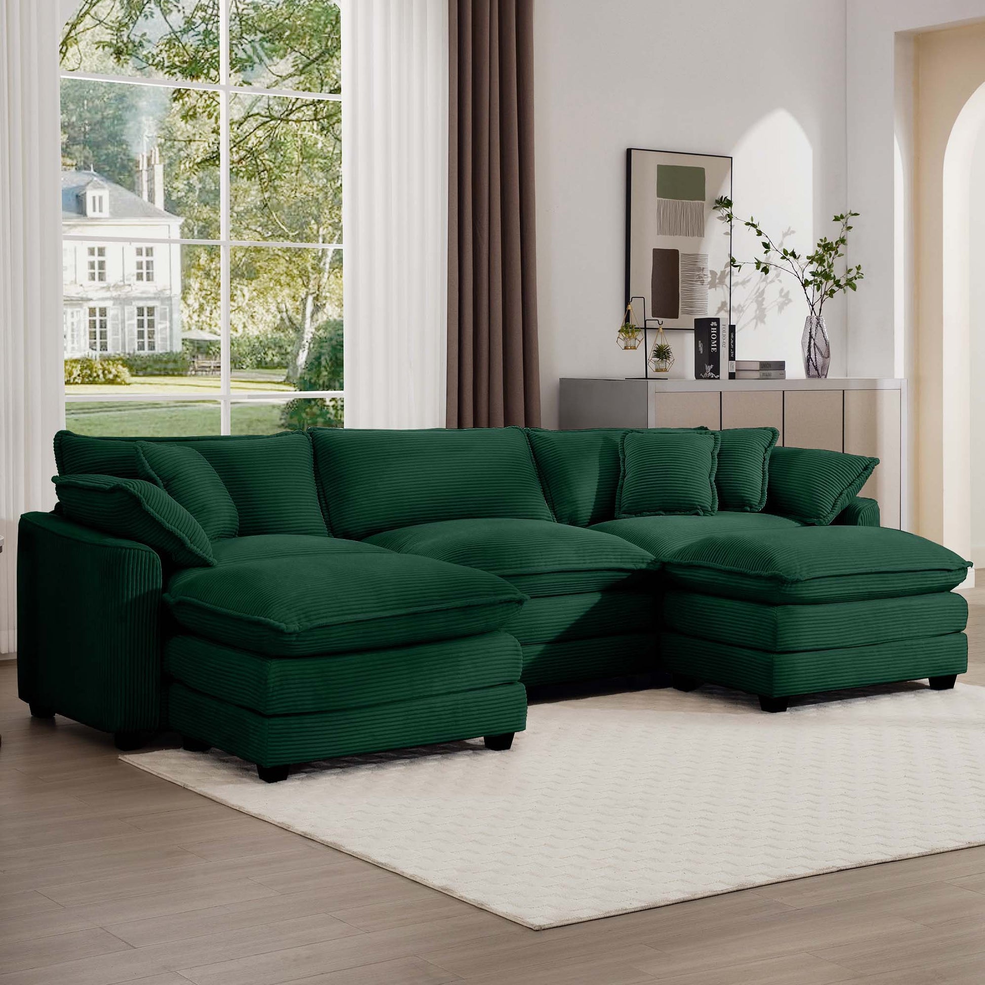 Modern Oversized Modular Cushion Sofa With Ottoman, Low Back, Deep Seating Sofa Set Home Essentials