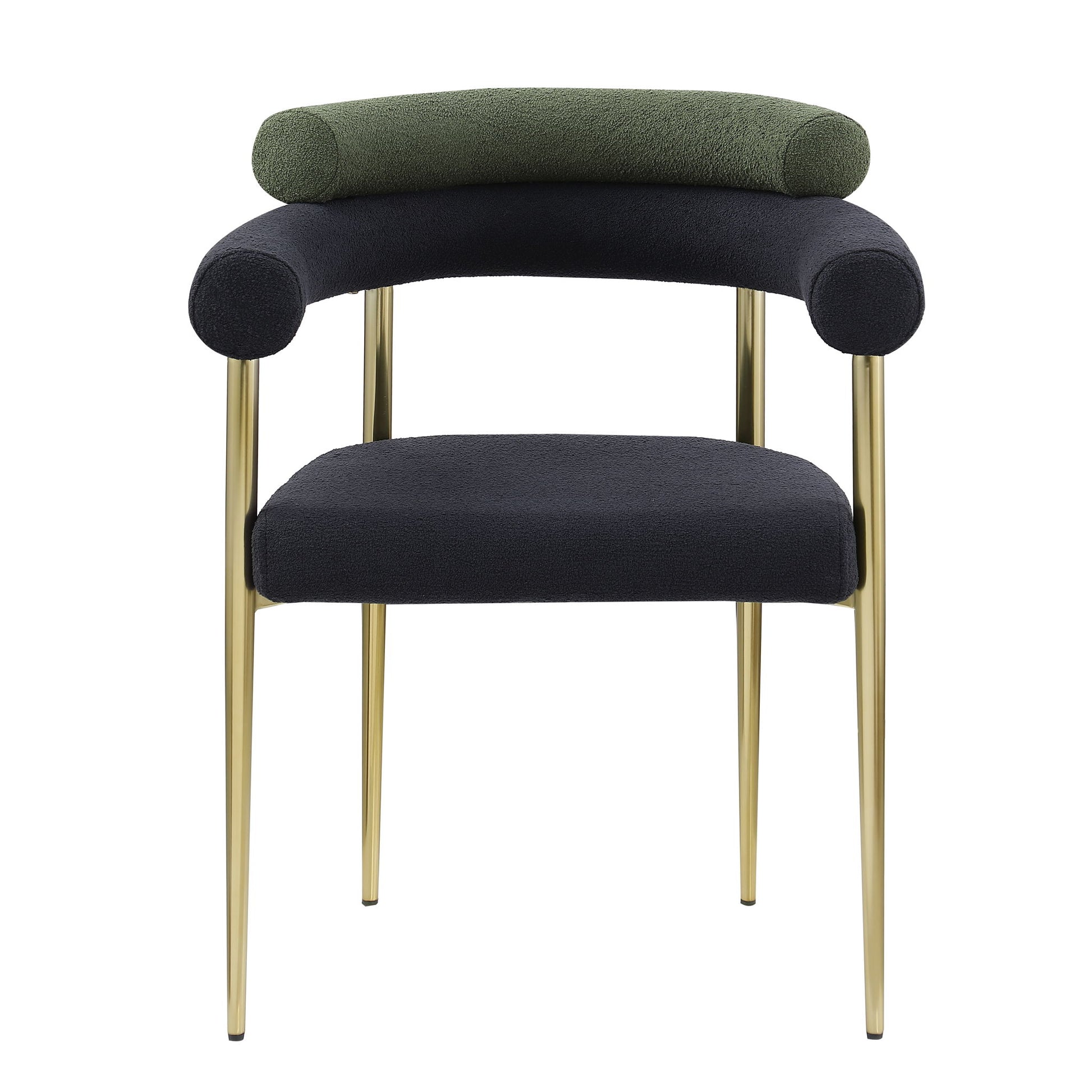 Dining Chairs (Set of 2), Mid-Century Modern Dining Chairs, Kitchen Dining Room Chairs, Round Boucle Backrest Sherpa Dining Chair With Brushed Bronze Metal Legs Home Essentials