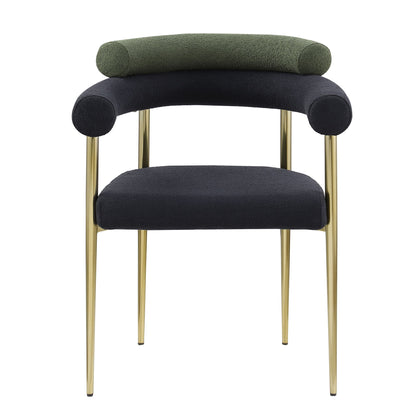 Dining Chairs (Set of 2), Mid-Century Modern Dining Chairs, Kitchen Dining Room Chairs, Round Boucle Backrest Sherpa Dining Chair With Brushed Bronze Metal Legs Home Essentials