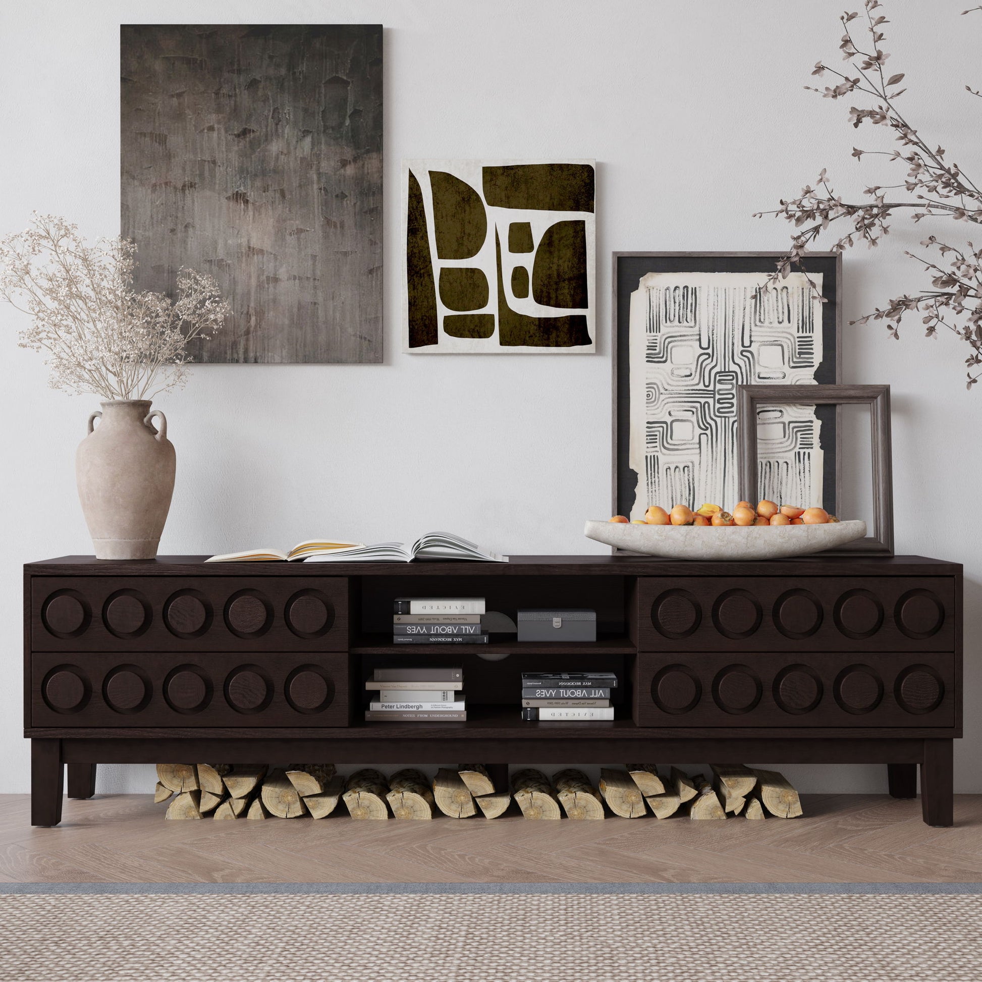 Media Console With 4 Drawers And Cable Management Home Essentials