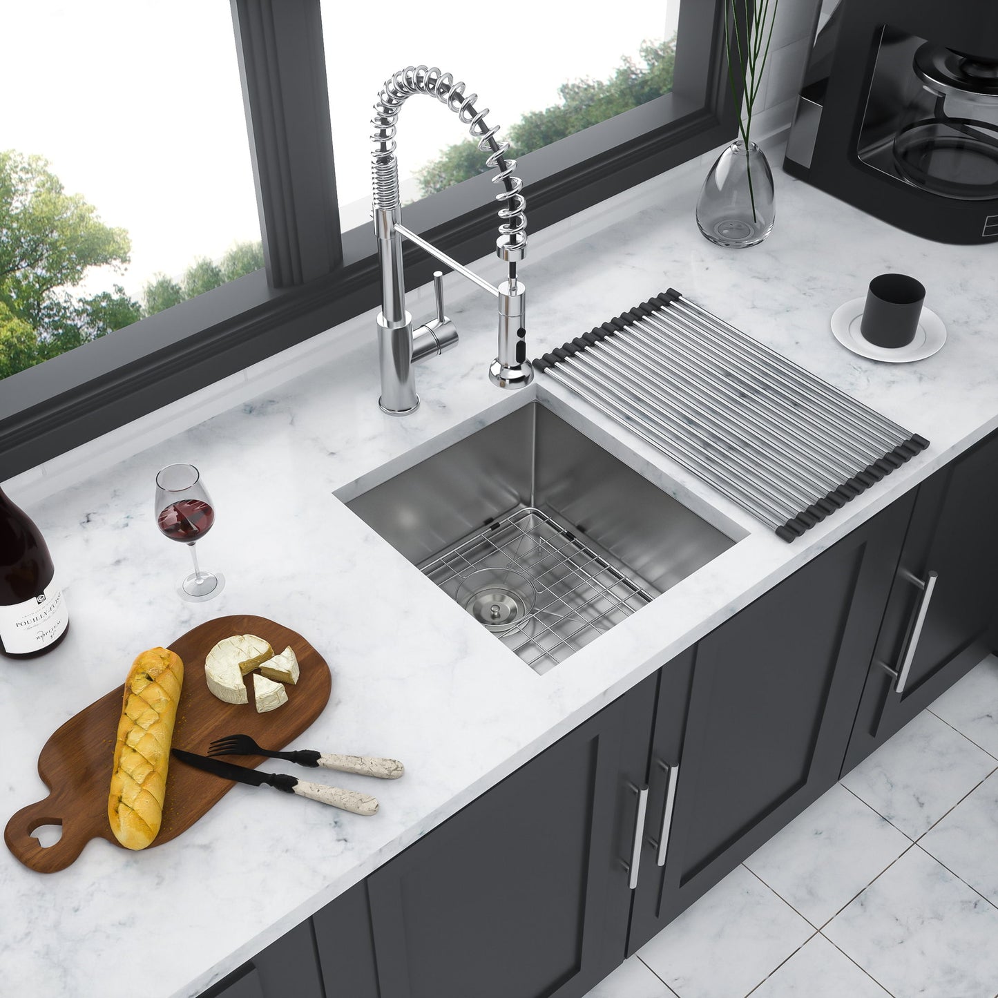 Modern Undermount Stainless Steel Kitchen Sink 16 Gauge, Deep Single Bowl Daily Nest