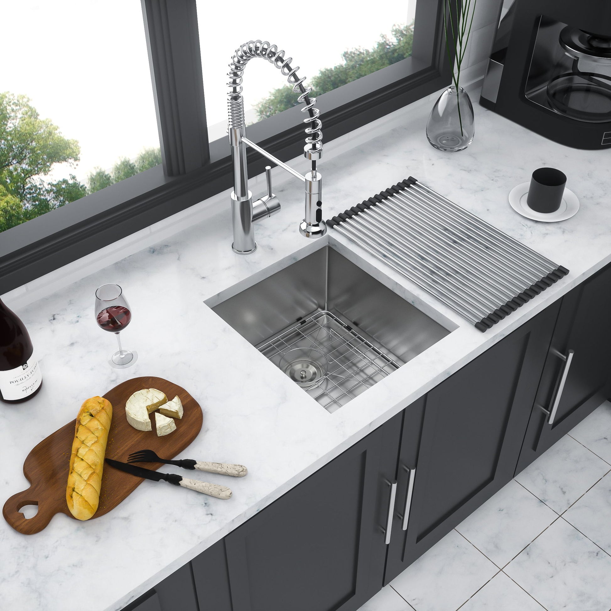Modern Undermount Stainless Steel Kitchen Sink 16 Gauge, Deep Single Bowl Daily Nest