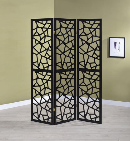 Nailan - 3-Panel Room Divider Folding Screen Open Mosaic - Black