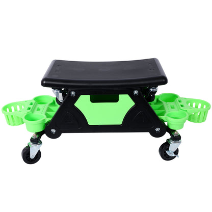 Rolling Detailing Creeper Seat With Wheels, Removable Tool Trays, 300 Lbs Capacity - Green Daily Nest