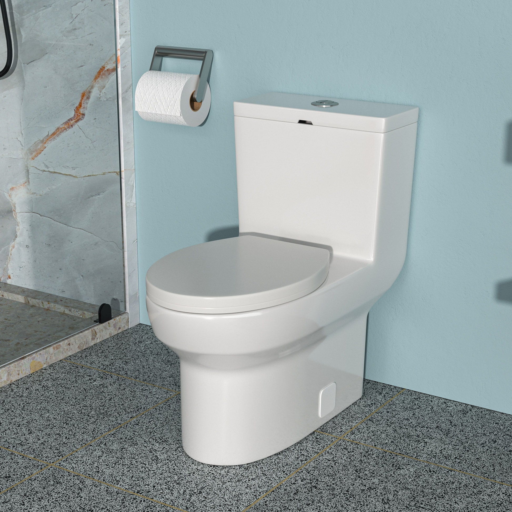1 Piece Toilet & Dual Flush, Soft Closing Seat - White Daily Nest