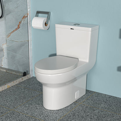 1 Piece Toilet & Dual Flush, Soft Closing Seat - White Daily Nest