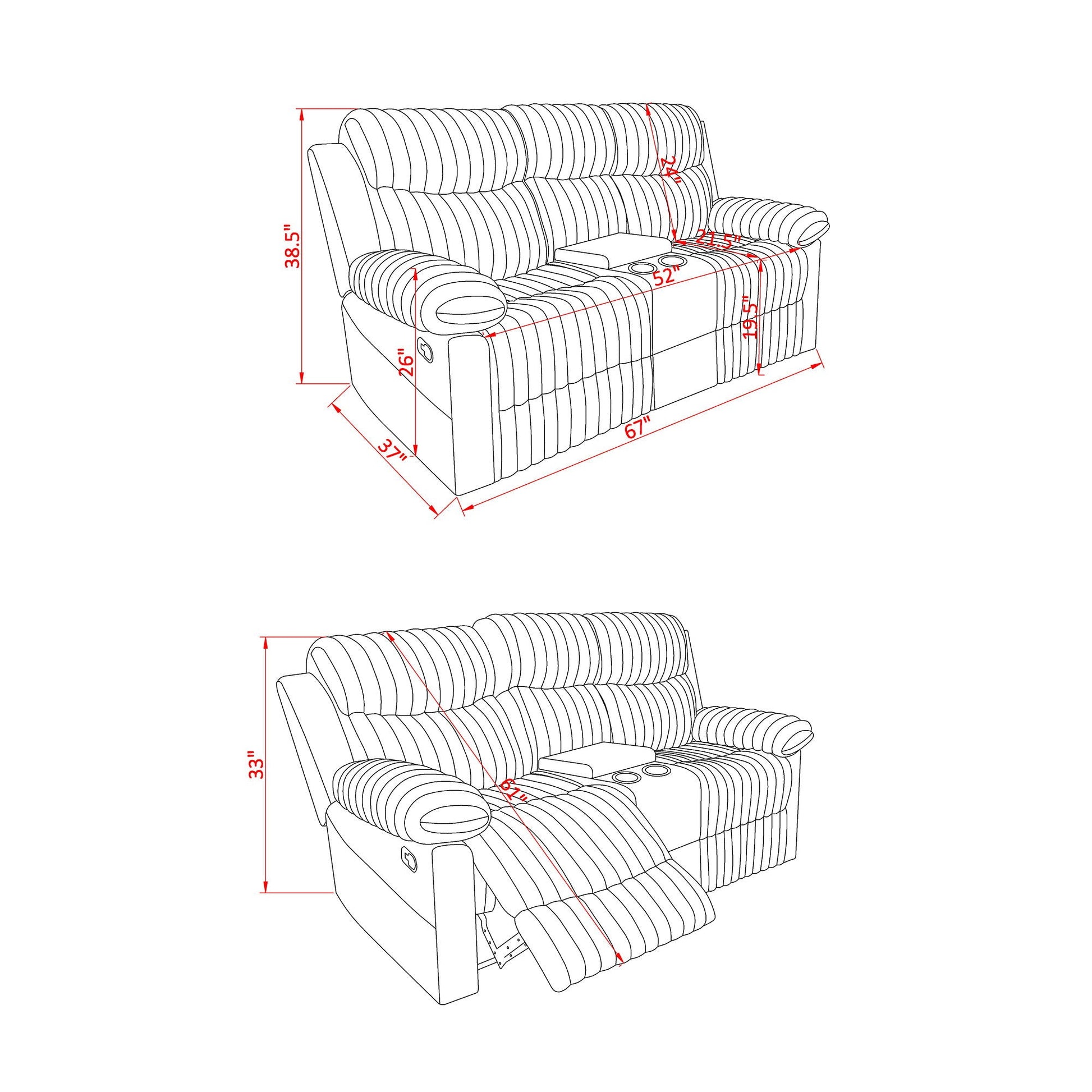 Bruni - Console Reclining Loveseat With Manual Recline Global Furniture USA