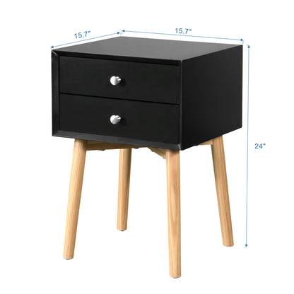 Side Table With 2 Drawer, Mid-Century Modern Storage Cabinet For Bedroom Home Essentials