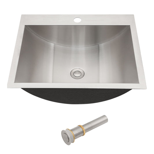 21 X 17" Drop In Bathroom Sink With Pop Up Drain, Stainless Steel Su304, Durable & Rust Resistant, Easy Installation - Brushed Nickel Daily Nest