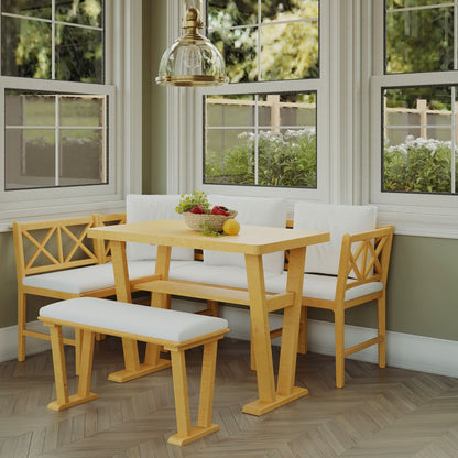 Farmhouse Solid Wood Dining Nook Set For 6, Space Saving High Top Corner Table With Bench & Chairs - Natural / White Hearth and Haven