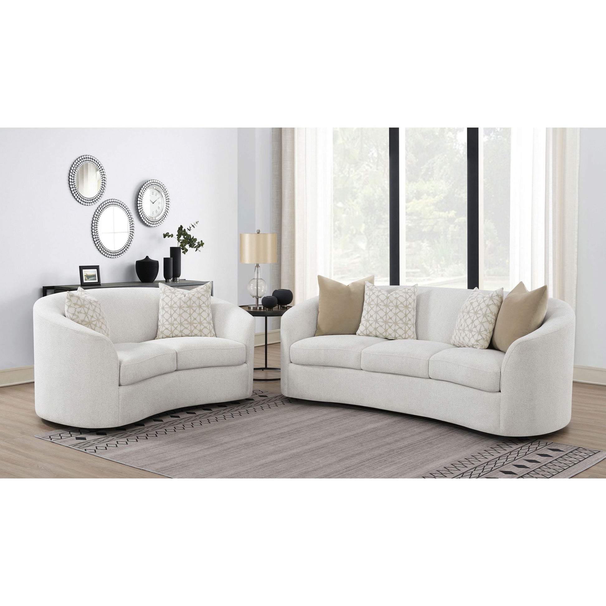 Rory - 2 Piece Sloped Arms Living Room Set - Ivory White Furniture Max