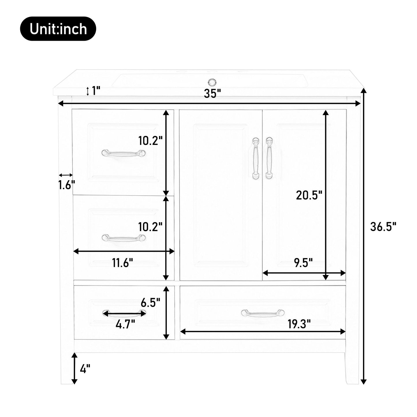 Bathroom Vanity With Sink, Soft Closing Doors & Drawers, Metal Handles Noble House