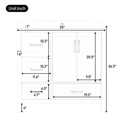 Bathroom Vanity With Sink, Soft Closing Doors & Drawers, Metal Handles Noble House