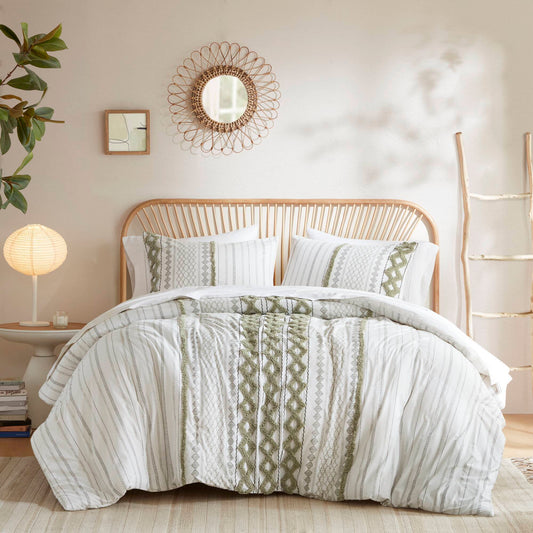Imani - 3 Piece King/California King Printed Duvet Cover Set - Sage/Ivory INK+IVY
