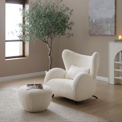 Wingback Armchair & Ottoman Combo For Living Room - White Home Essentials