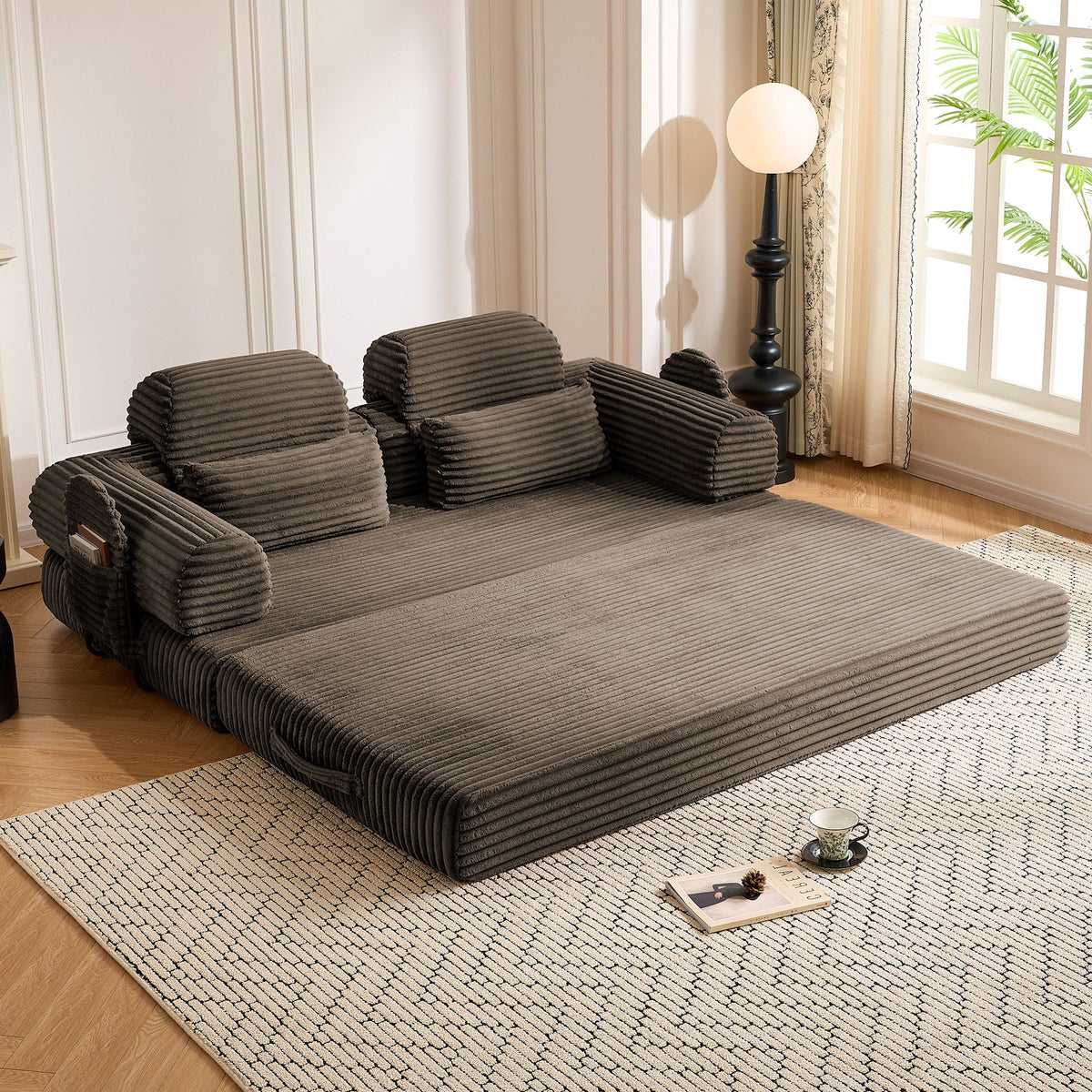 Convertible Sleeper Sofa With & Side Storage Pocket, Foldable Upholstered Couch For Living Room Home Essentials