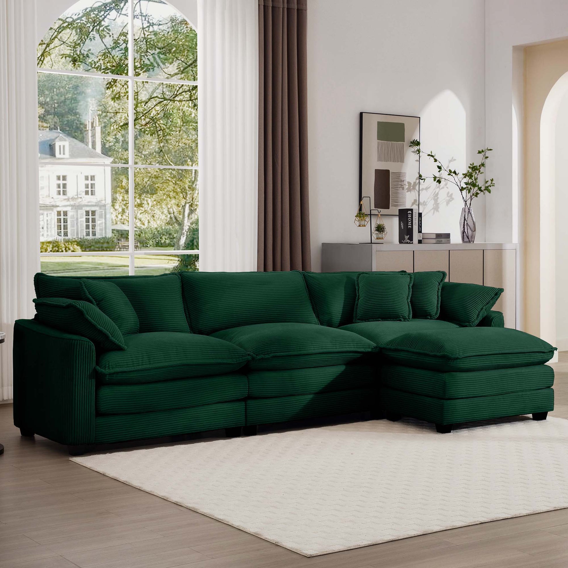 Modern Oversized Modular Cushion Sofa With Ottoman, Low Back, Deep Seating Sofa Set Home Essentials