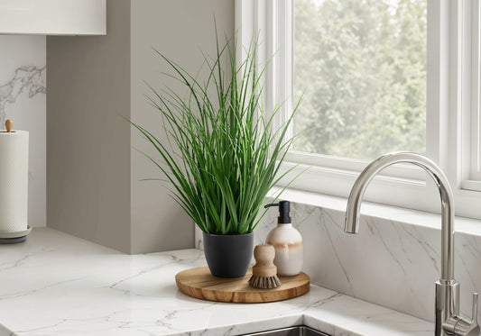 23" Tall, Artificial Plant, Grass, Indoor, Faux, Fake, Table, Greenery, Potted, Real Touch, Decorative - Green / Black 8th Street
