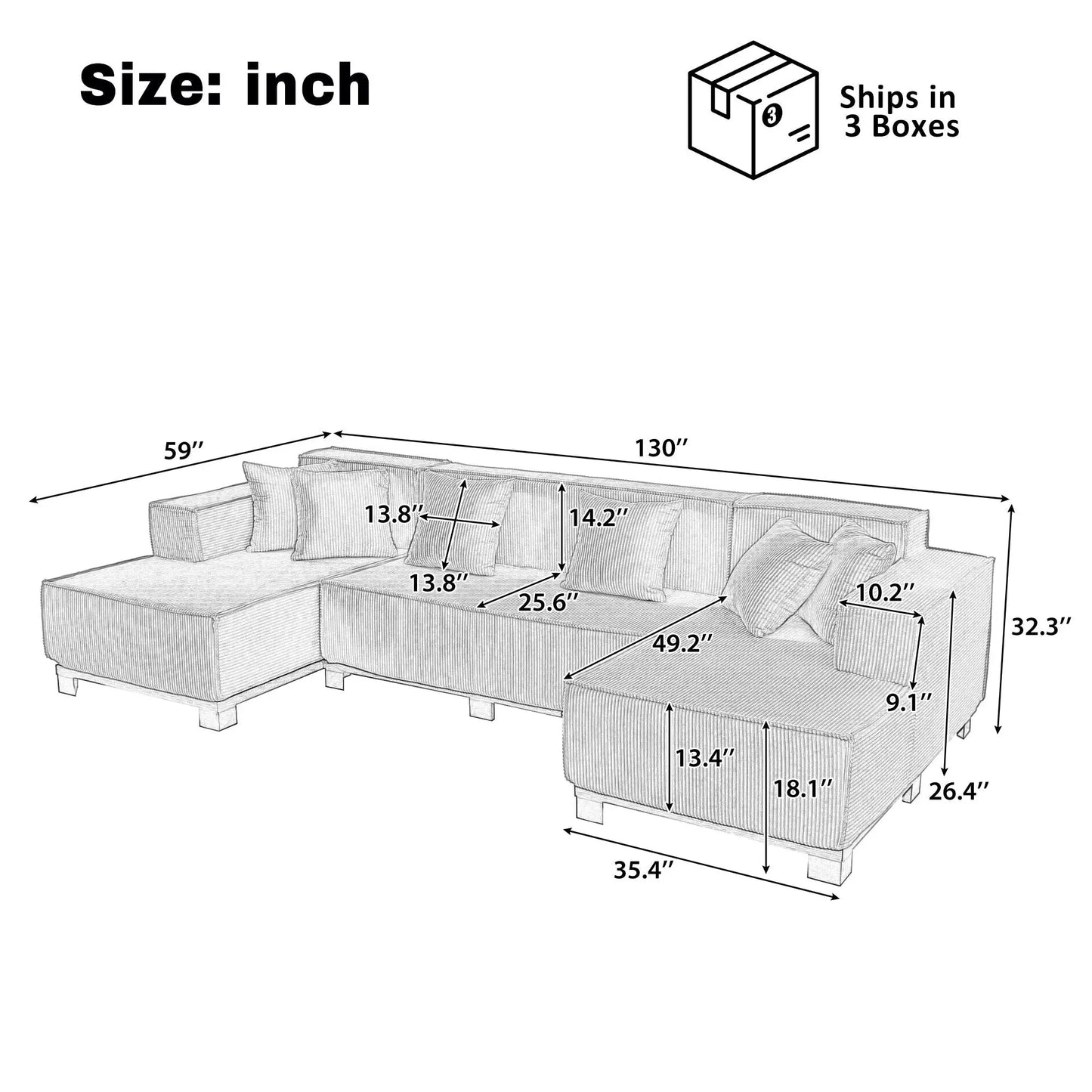 U-Shaped Sectional Sofa With RGB LED Light Strip And 6 Pillows Hearth and Haven