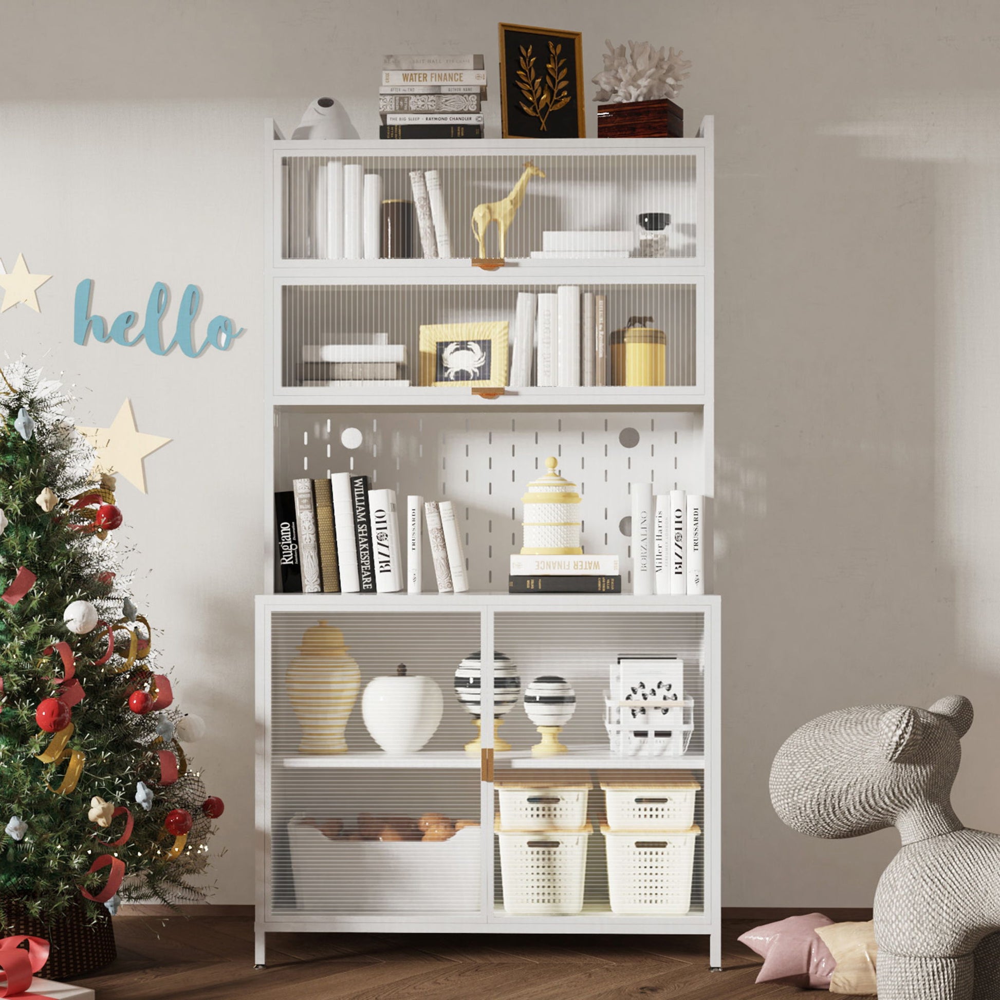 Tall Kitchen Pantry Cabinet With Flip Doors And Pegboard, Anti Tip Steel Storage Hutch Home Essentials