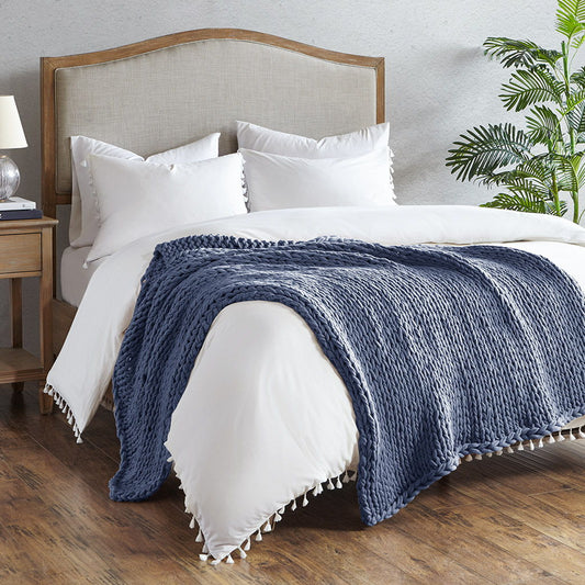 Chunky Double Knit Handmade Throw - Indigo