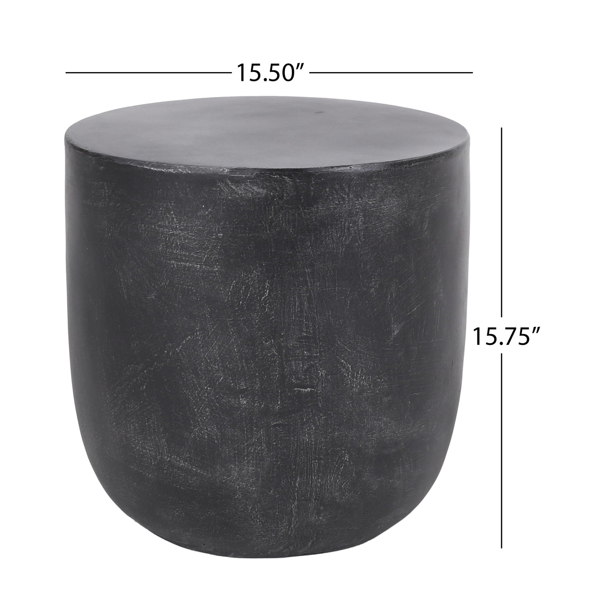 Outdoor Lightweight Concrete End Table With Natural Texture - Matte Black Noble House