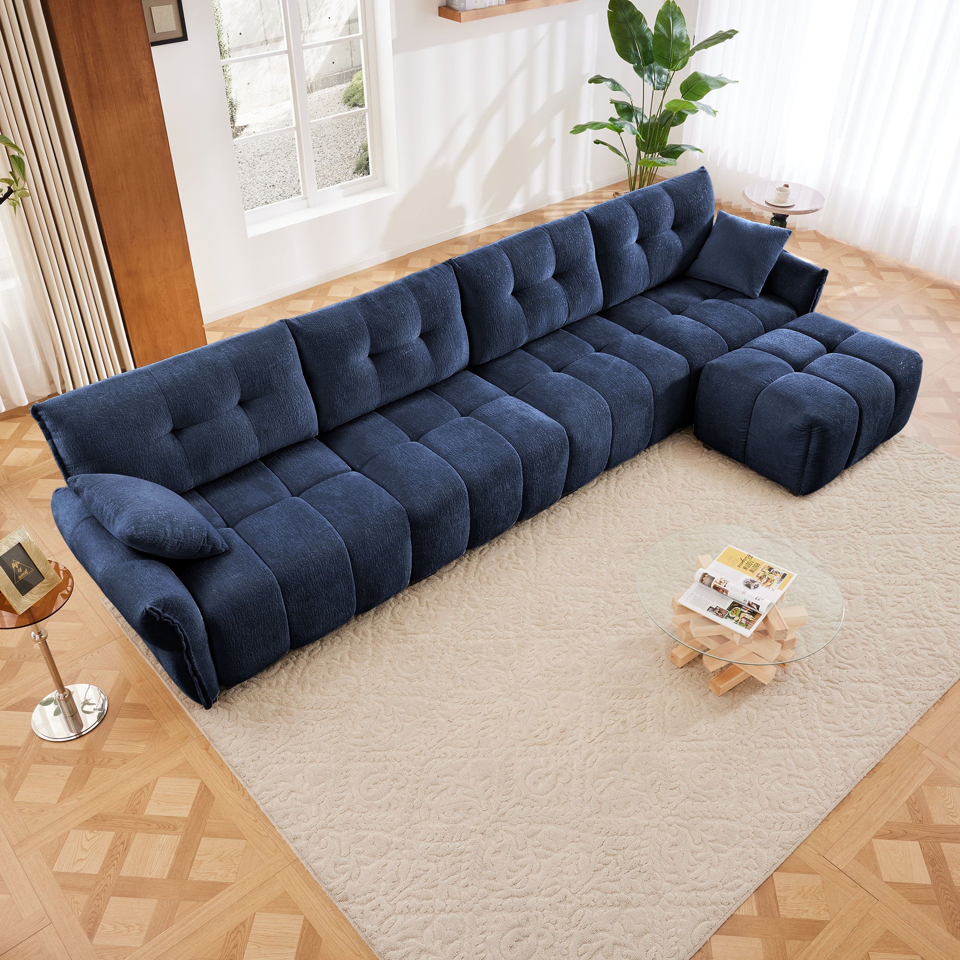 Sofa Set With Ottoman And Pillows, Textured, High Resilience Cushions Home Essentials