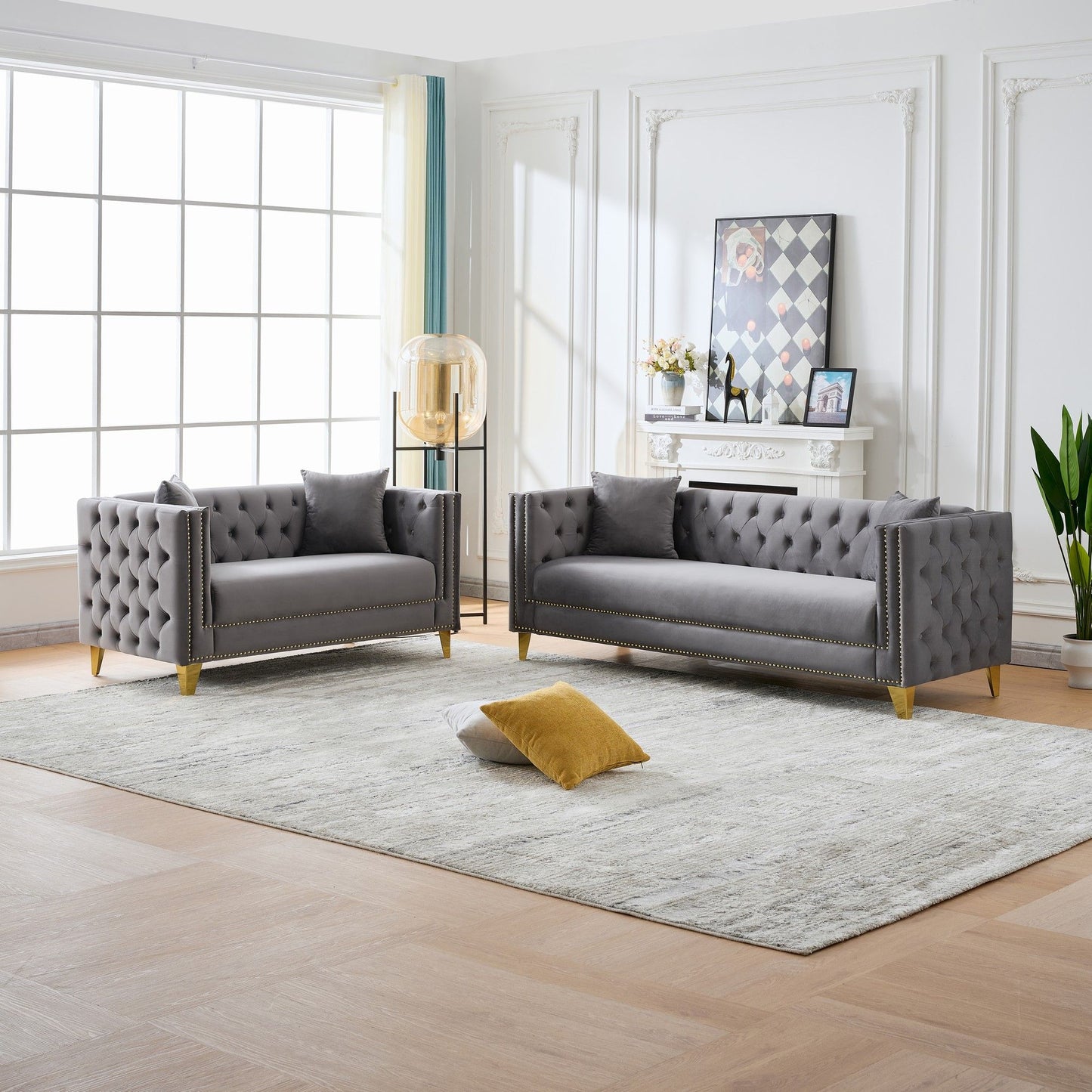 Deep Seat Sofa With Button Nailhead, Square Arm Couches Home Essentials