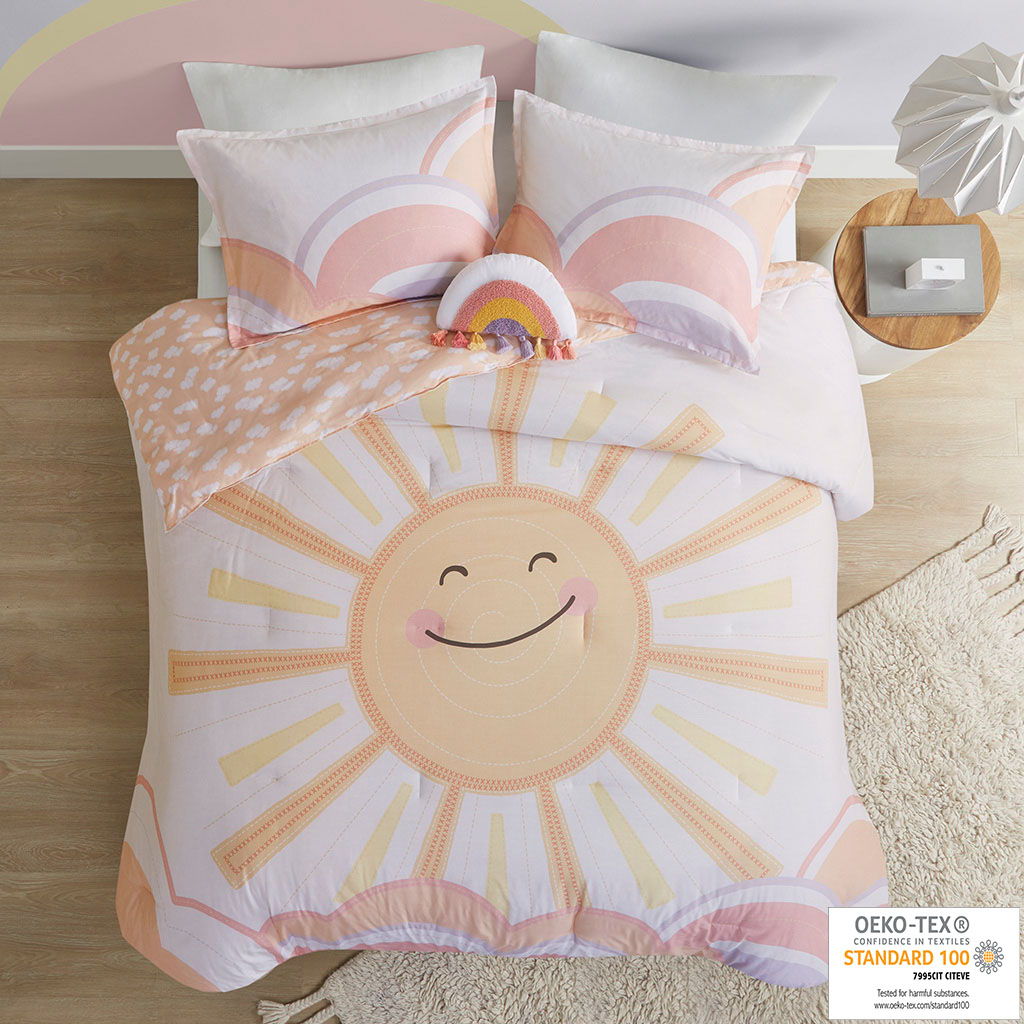 Dawn - Twin Sunshine Printed Reversible Comforter Set - Yellow / Coral Urban Habitat Kids
