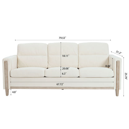 Comfortable Solid Wood Three-Seater Sofa, Soft Cushions, Durable And Long-Lasting, 79.5" Sofa Couch For Living Room Home Essentials