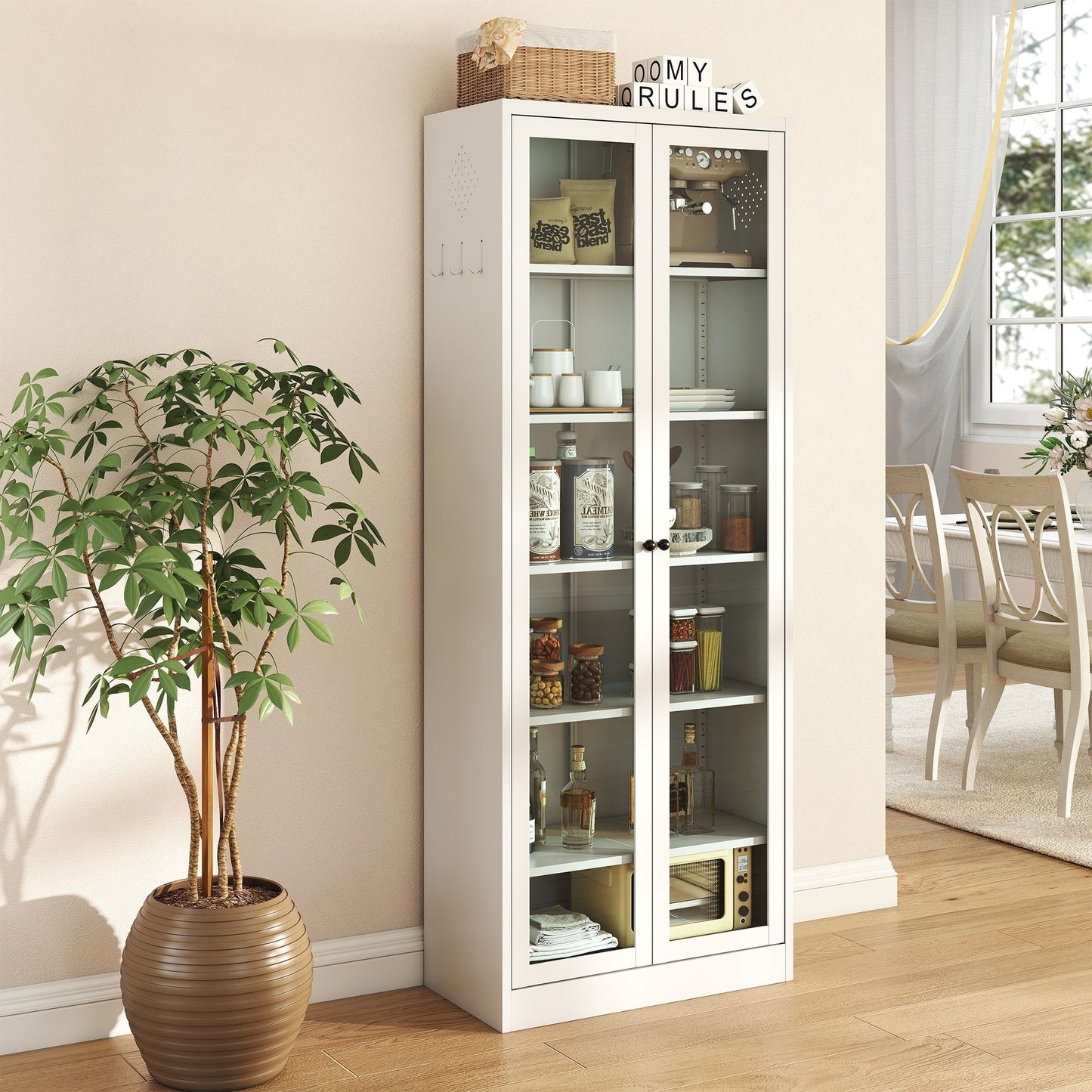 Industrial Metal Kitchen Pantry Cabinet With Adjustable Shelves - White Home Essentials