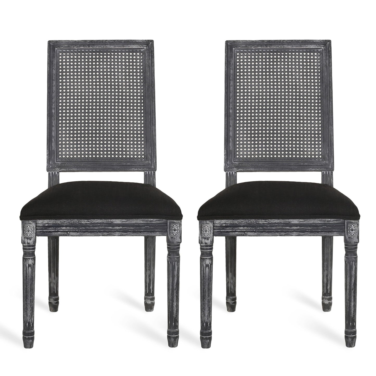 French Country Dining Chair With Rectangular Cane Backrest And Smooth Upholstered Seating Noble House