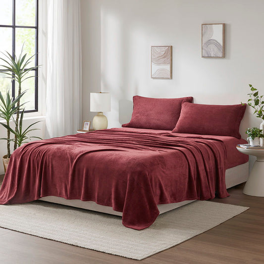 Soloft Plush - 4 Piece Queen Micro Plush Sheet Set - Burgundy True North by Sleep Philosophy