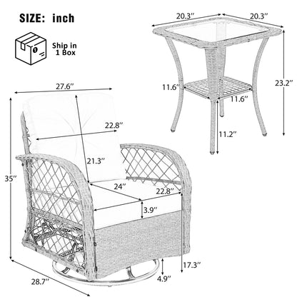 3 Piece Outdoor Chair & Table Set Chat Set, 2 Person Rattan Seating Group Hearth and Haven