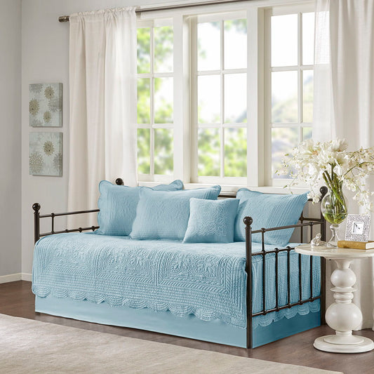 Tuscany - 6 Piece Reversible Scalloped Edge Daybed Cover Set - Blue