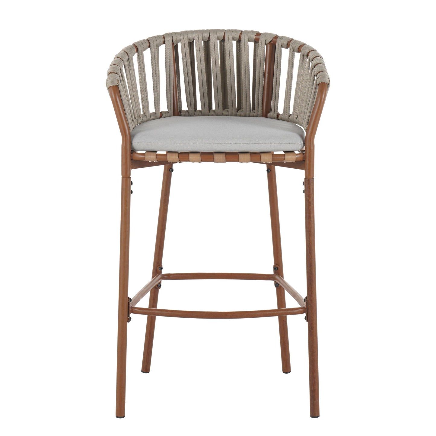 Lodi - Outdoor Matal Rope Barstool, Teak / Beige (Set of 2) - Teak / Beige Noble House