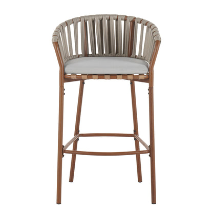 Lodi - Outdoor Matal Rope Barstool, Teak / Beige (Set of 2) - Teak / Beige Noble House