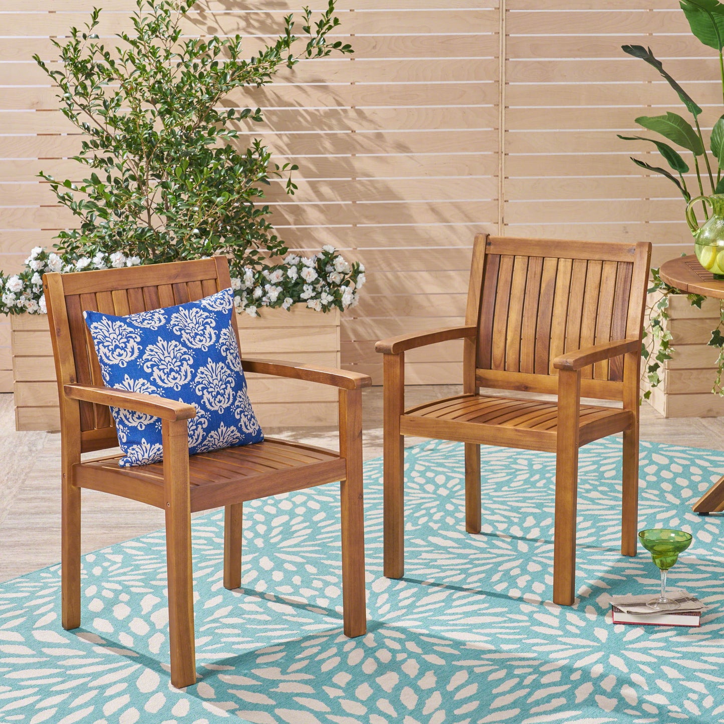 Amethyst - Outdoor Dining Chair With Slat Design (Set of 2) - Natural Noble House