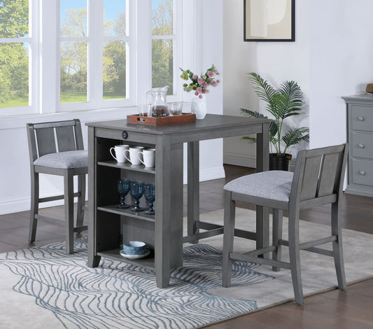 Graham - 3 Piece Small Space Counter Height Dining Table With Shelves And 2 Chairs (Set of 3) Lilola Home