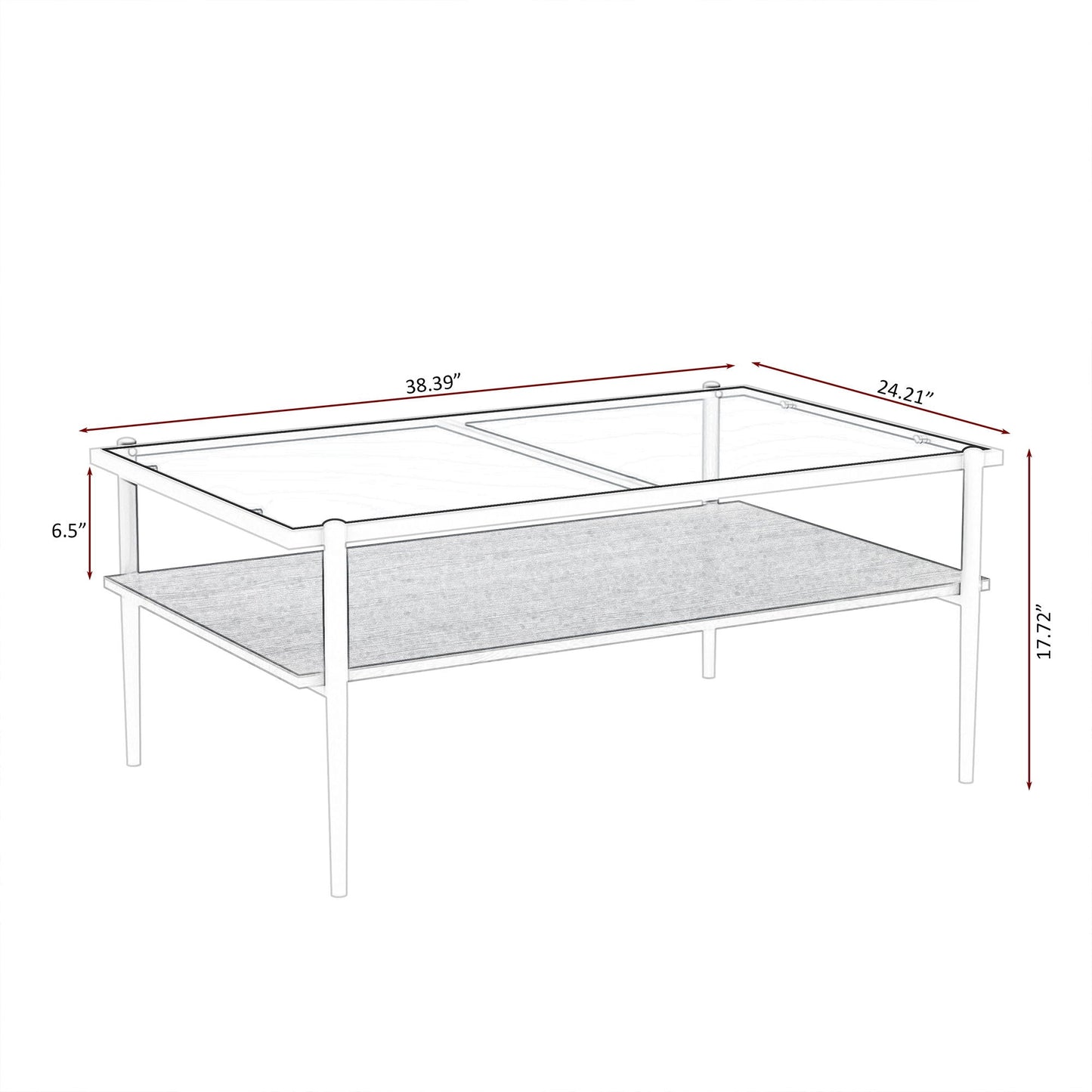 Rectangle Coffee Table With Tempered Glass Top And White Legs, Modern Table For Living Room Home Essentials