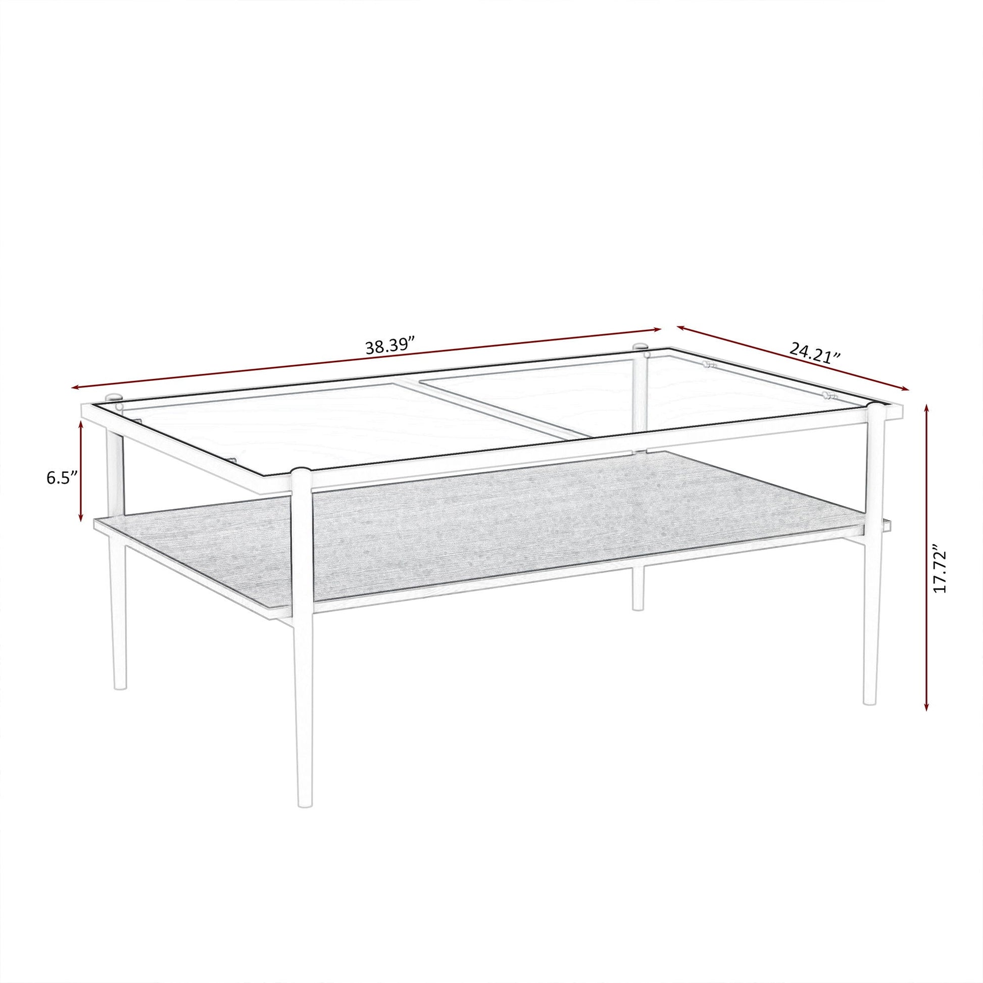 Rectangle Coffee Table With Tempered Glass Top And White Legs, Modern Table For Living Room Home Essentials
